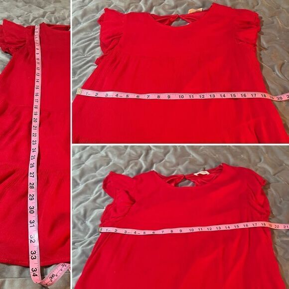 Evelyn Flutter Sleeve Casual Cherry Red Ruffle Tiered Mini Dress Has Pockets L - Picture 10 of 10